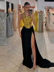 One-shoulder Leather Top Slit Mop Black Dress Two-piece Set Sexy Lacing Backless Light Dress - kinko