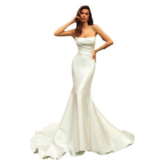 Women's Tube Top Satin Fishtail Gown - kinko