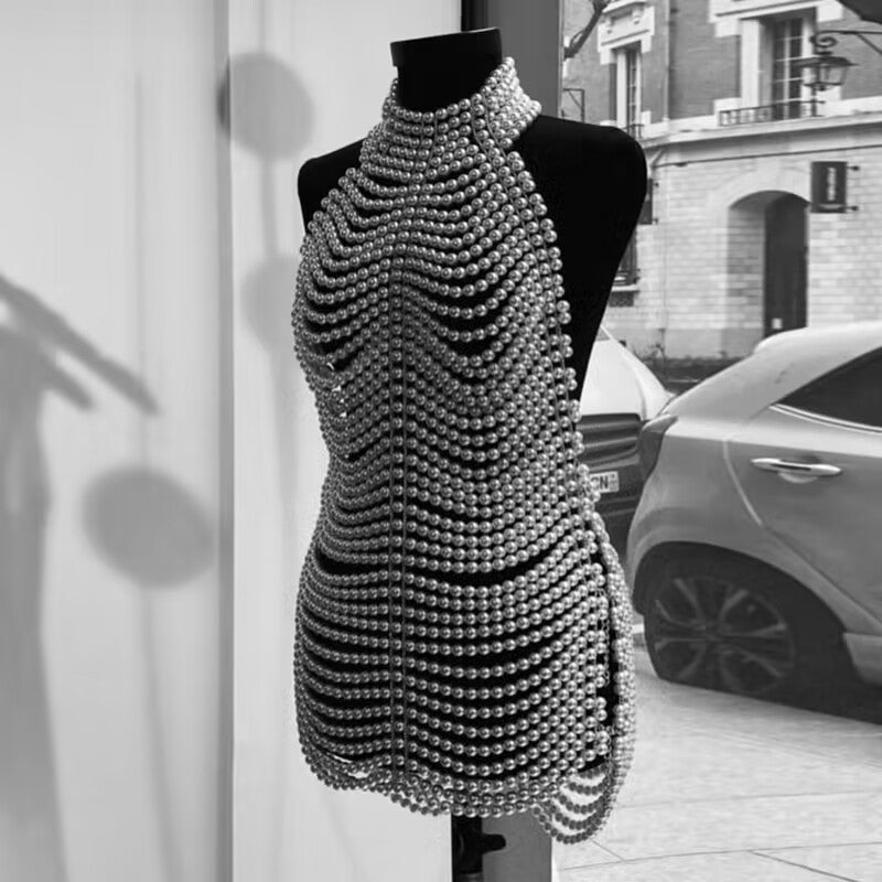 Beaded Halter Fashion Party Banquet Performance Dress - kinko