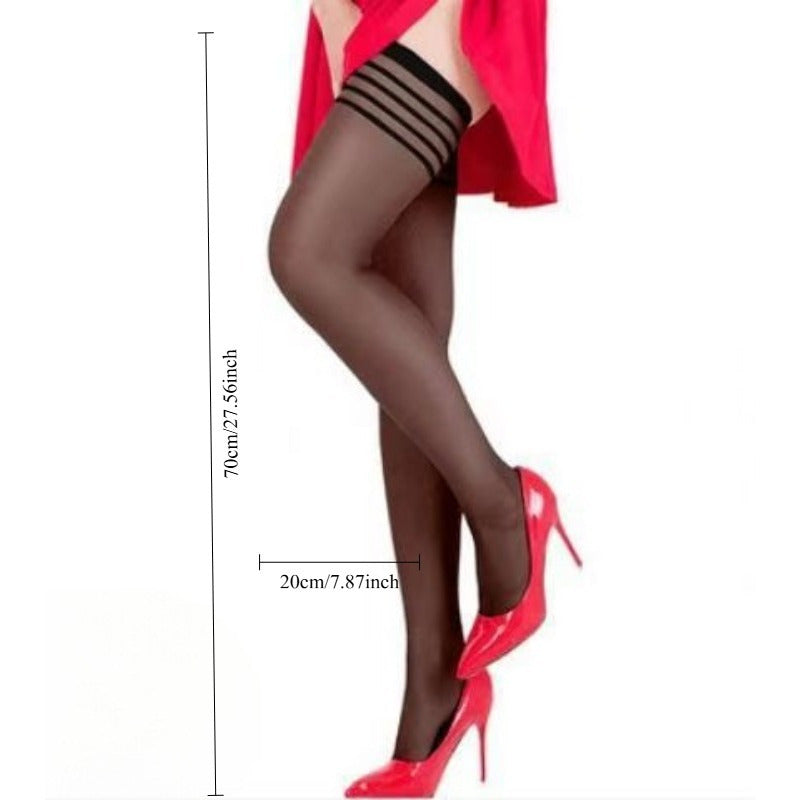 Two Long Stockings Women's Summer Thin Black Flesh-colored Anti-hook Silk Over The Knee Socks Non-slip High Socks - kinko