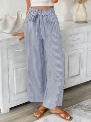 Full Size Striped Wide Leg Paper Bag Pants Plus Size - kinko