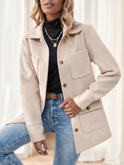 Casual Solid Color Multi-Pocket Jacket, Versatile For Autumn Winter - kinko