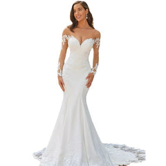 Long Sleeve Backless Lace Fishtail Wedding Dress - kinko
