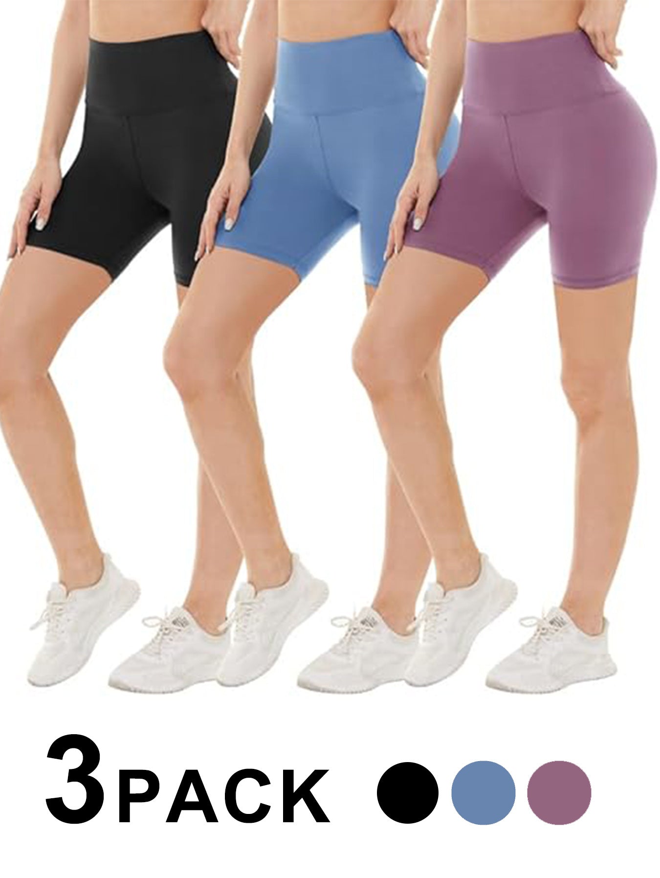 Leggings - 3 Points High Waist, 3 Black Medium Bean Paste, Light Blue - kinko