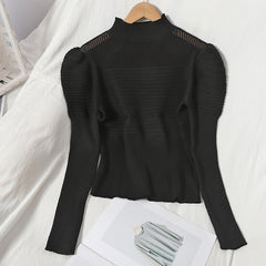 Design Sense Niche Puff Sleeves Slimming Fall Winter Stretch Sweater Women