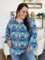 Double Take Full Size Printed Balloon Sleeve Blouse - kinko