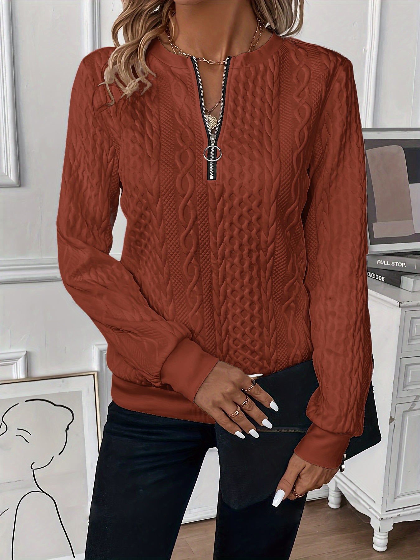 Short Women's Clothing With Zipper Sweater Long Sleeve - kinko