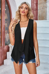 Eyelet Open Front Sleeveless Cardigan - kinko