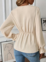 Women's Solid Color Elegant V-neck Long Sleeve Shirt Top - kinko