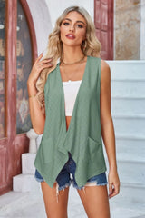 Eyelet Open Front Sleeveless Cardigan - kinko