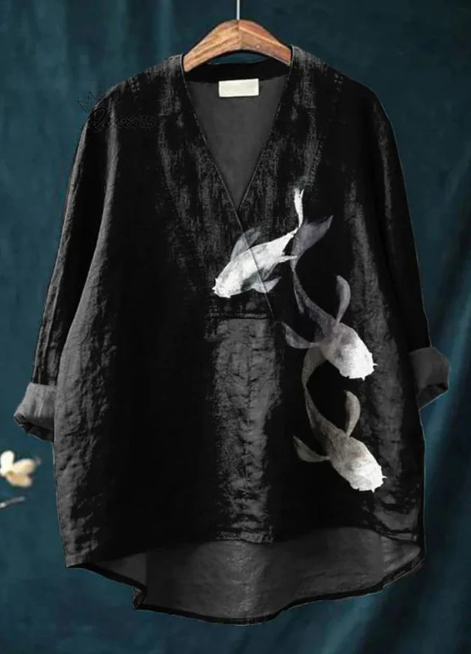 Collarless Long-sleeved Women's Shirt Long Sweater Casual Shirt - kinko