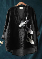 Collarless Long-sleeved Women's Shirt Long Sweater Casual Shirt - kinko