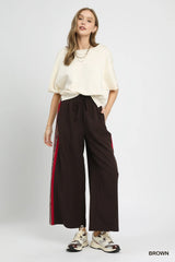 Umgee Wide Leg Pants with Contrast Side Trim - kinko