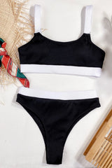 Color Block Scoop Neck Bikini Set - kinko