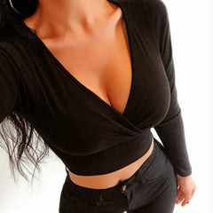 Long Sleeve Short Sexy Tight Navel Bottoming Shirt Women's Top - kinko