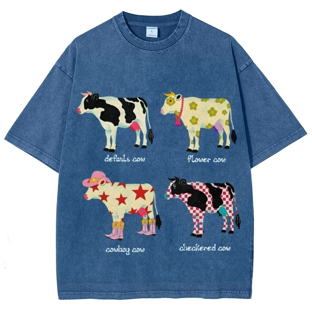 Men's And Women's Cute Cow Print T-shirt - kinko