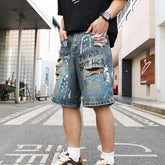 All-match Ripped Men's Jeans Shorts Trend Graffiti - kinko