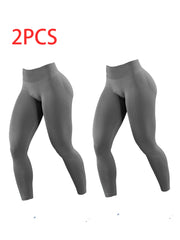 2pack Solid-color Yoga Exercise Leggings - kinko