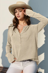 Double Take Full Size Notched Thumbhole Long Sleeve T-Shirt - kinko