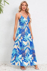 Printed Surplice Maxi Cami Dress - kinko