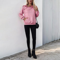 Lässiges Sweatshirt mit Reißverschlusstasche, einfarbiges Kapuzen-Sweatshirt für Damen