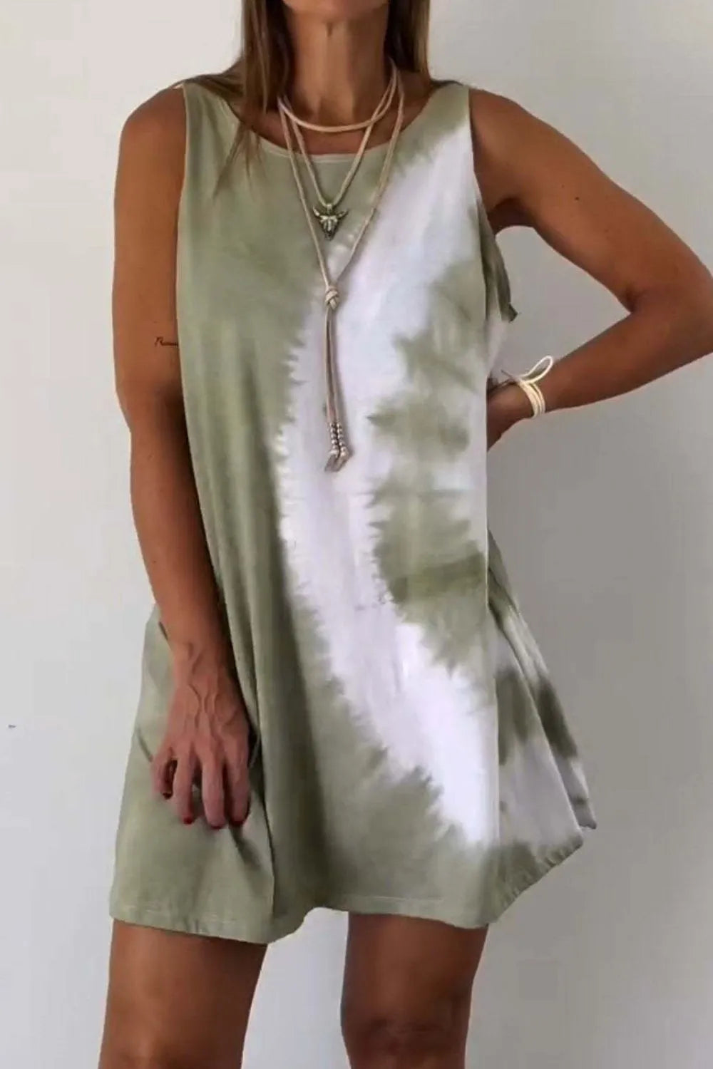 Full Size Tie-Dye Sleeveless Mini Tank Dress Plus Size - kinko