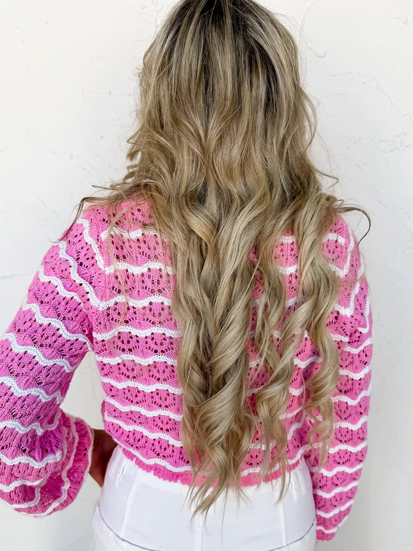 Striped Crochet Tie-Front Cardigan - kinko