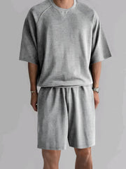 Men's Full Size Round Neck Top and Shorts Set Plus Size - kinko