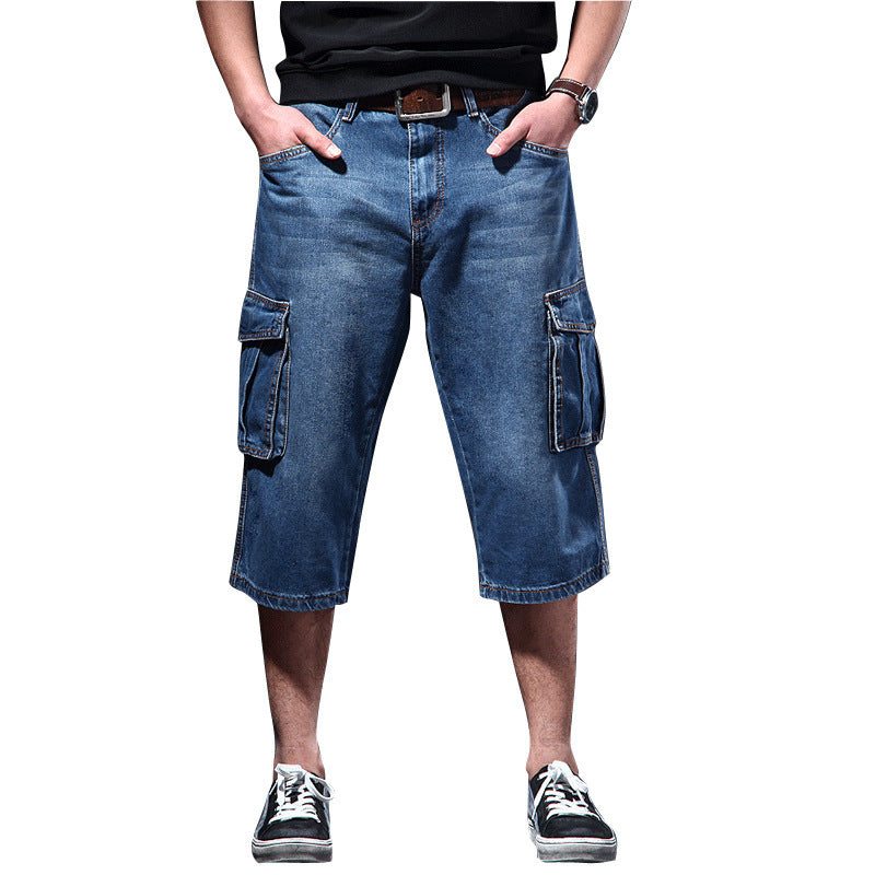Summer Thin Loose Multi-pocket Workwear Cropped Pants Casual Jeans - kinko