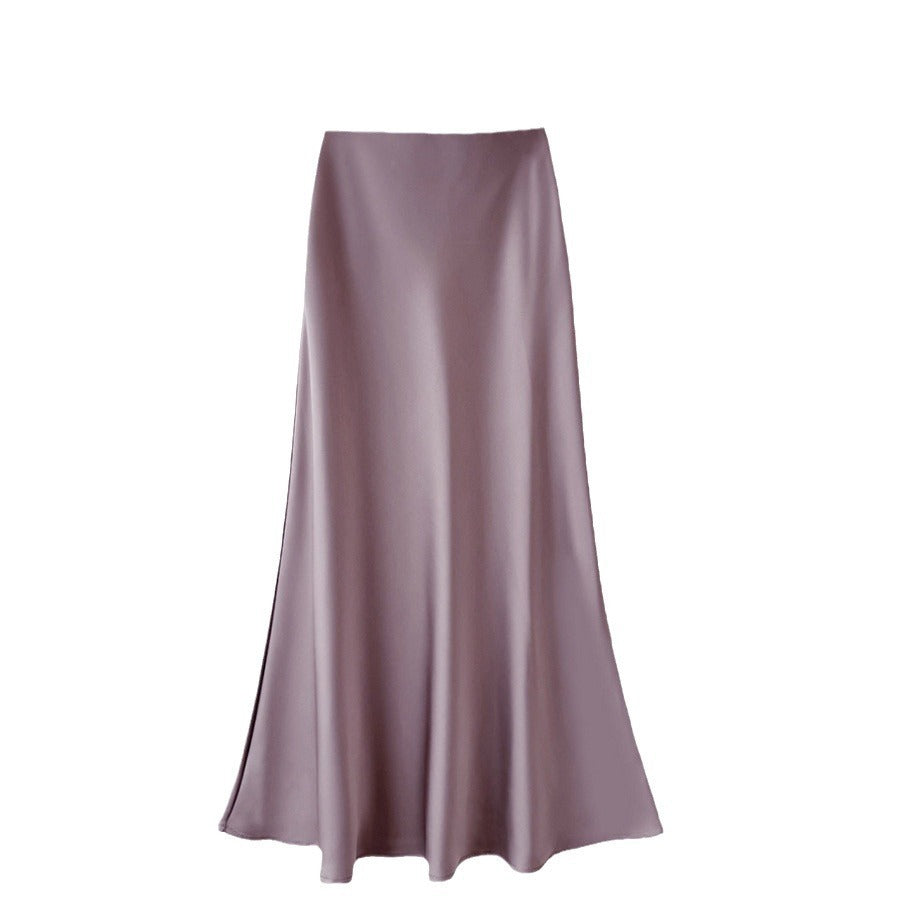 High Waist Slimming Mid-length Satin Acetate Silky Skirt - kinko