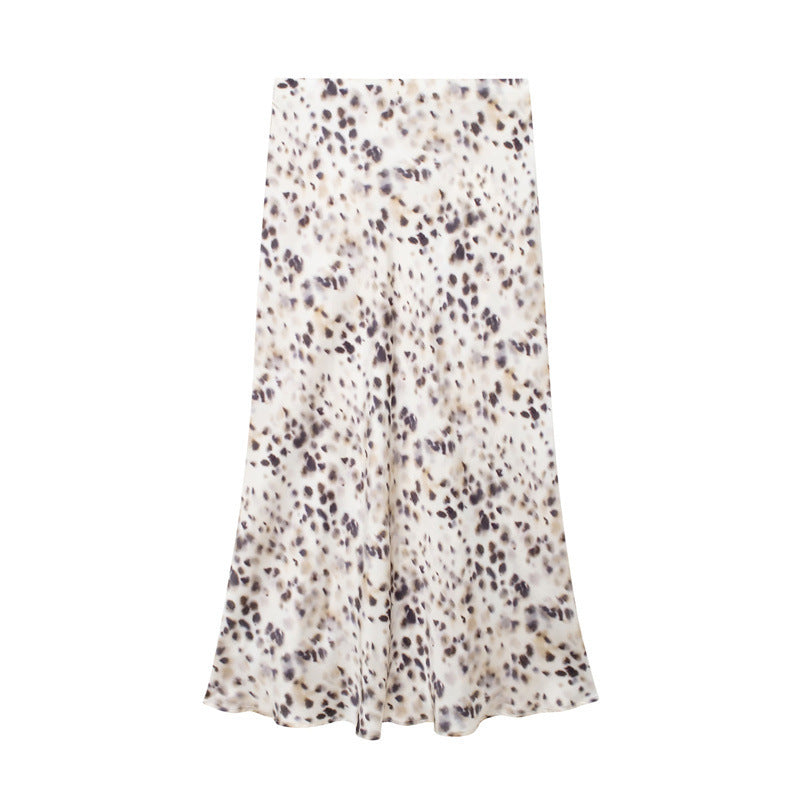 Solid Color Slim Silk Satin Texture Midi Skirt - kinko