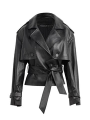 Leather Belted Trench Jacket - kinko