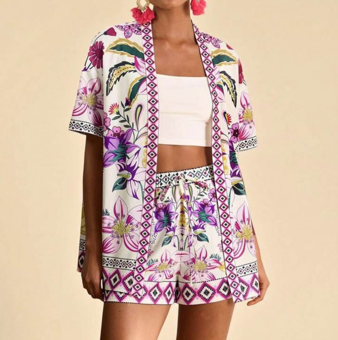 Female Fashion Casual Printing Cardigan Suit - kinko