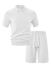 Men's Full Size Textured Polo Shirt and Shorts Set Plus Size - kinko