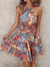 Paisley Print Halter Neck Mini Dress - kinko