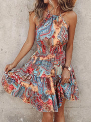 Paisley Print Halter Neck Mini Dress - kinko