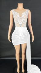 Summer Luxury Evening Dress Female Singer Stage Costume Senior Dress Side Trailing Skirt - kinko