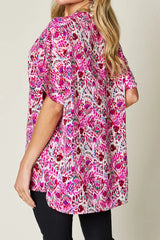Double Take Full Size Printed V-Neck Short Sleeve Blouse - kinko
