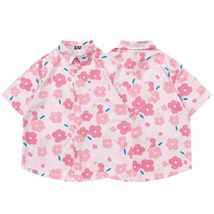 Women's Design Retro Hong Kong Style Printed Short-sleeved Shirt - kinko