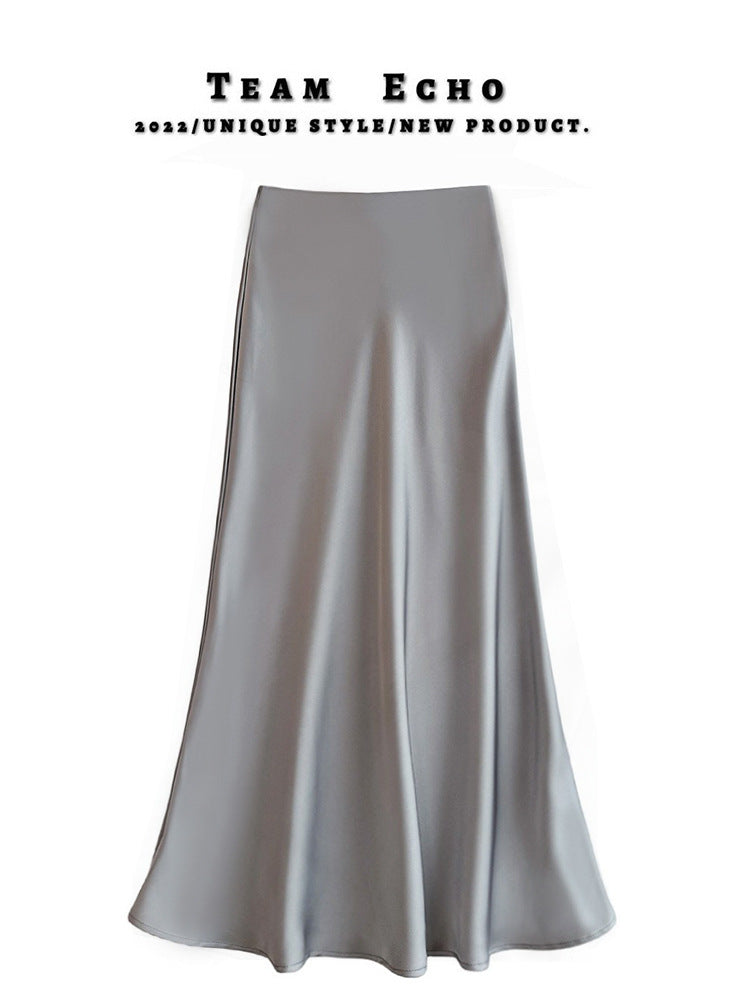 High Waist Slimming Mid-length Satin Acetate Silky Skirt - kinko