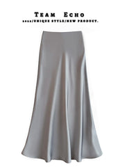 High Waist Slimming Mid-length Satin Acetate Silky Skirt - kinko