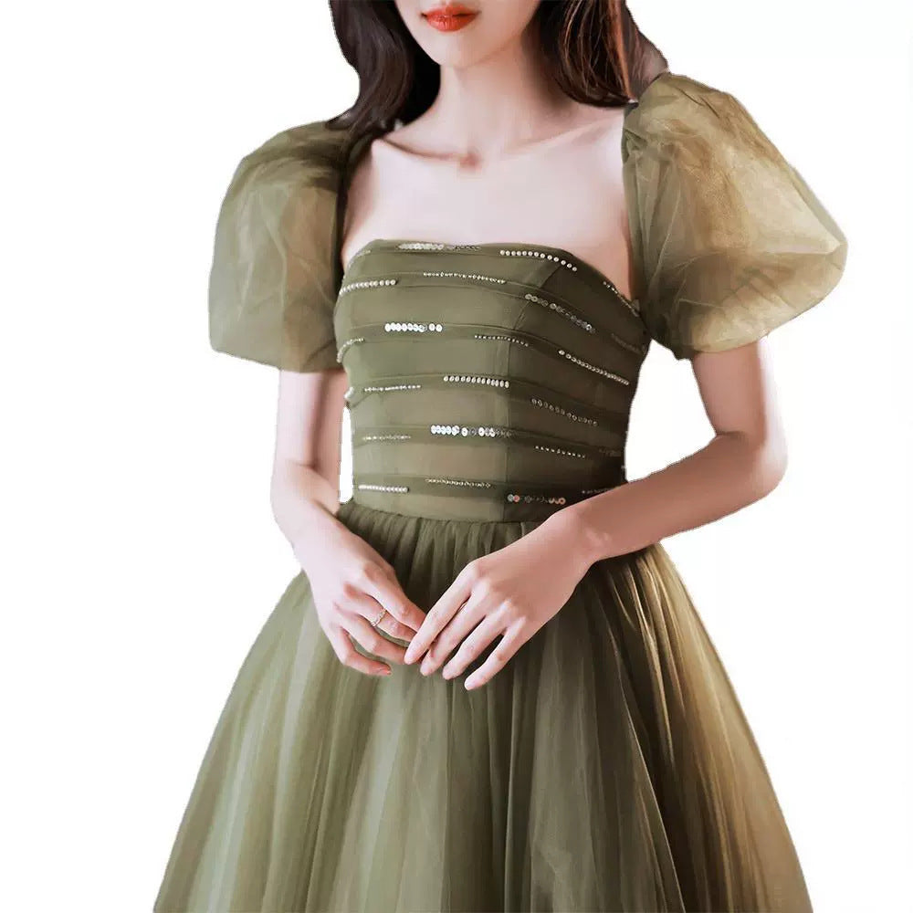 Women's Mori Style Evening Wear Fairy Temperamental Green Slim Fit - kinko