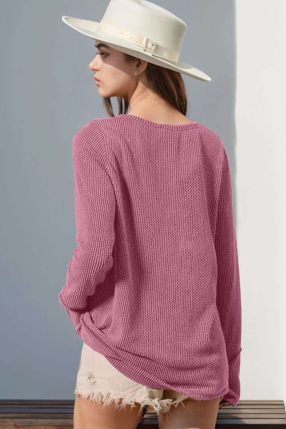 Double Take Full Size Notched Thumbhole Long Sleeve T-Shirt - kinko