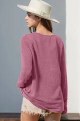 Double Take Full Size Notched Thumbhole Long Sleeve T-Shirt - kinko