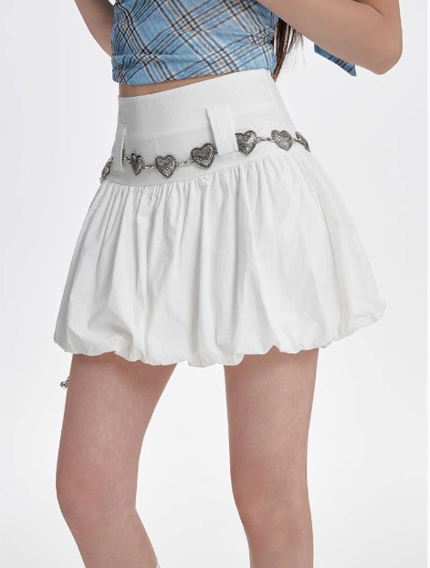 High Waisted Slimming A-line Skirt With Fluffy Flower Buds - kinko