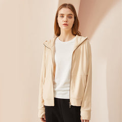 Fall Winter Coat Double Zipper Hooded Long Sleeve Warm Cardigan Women