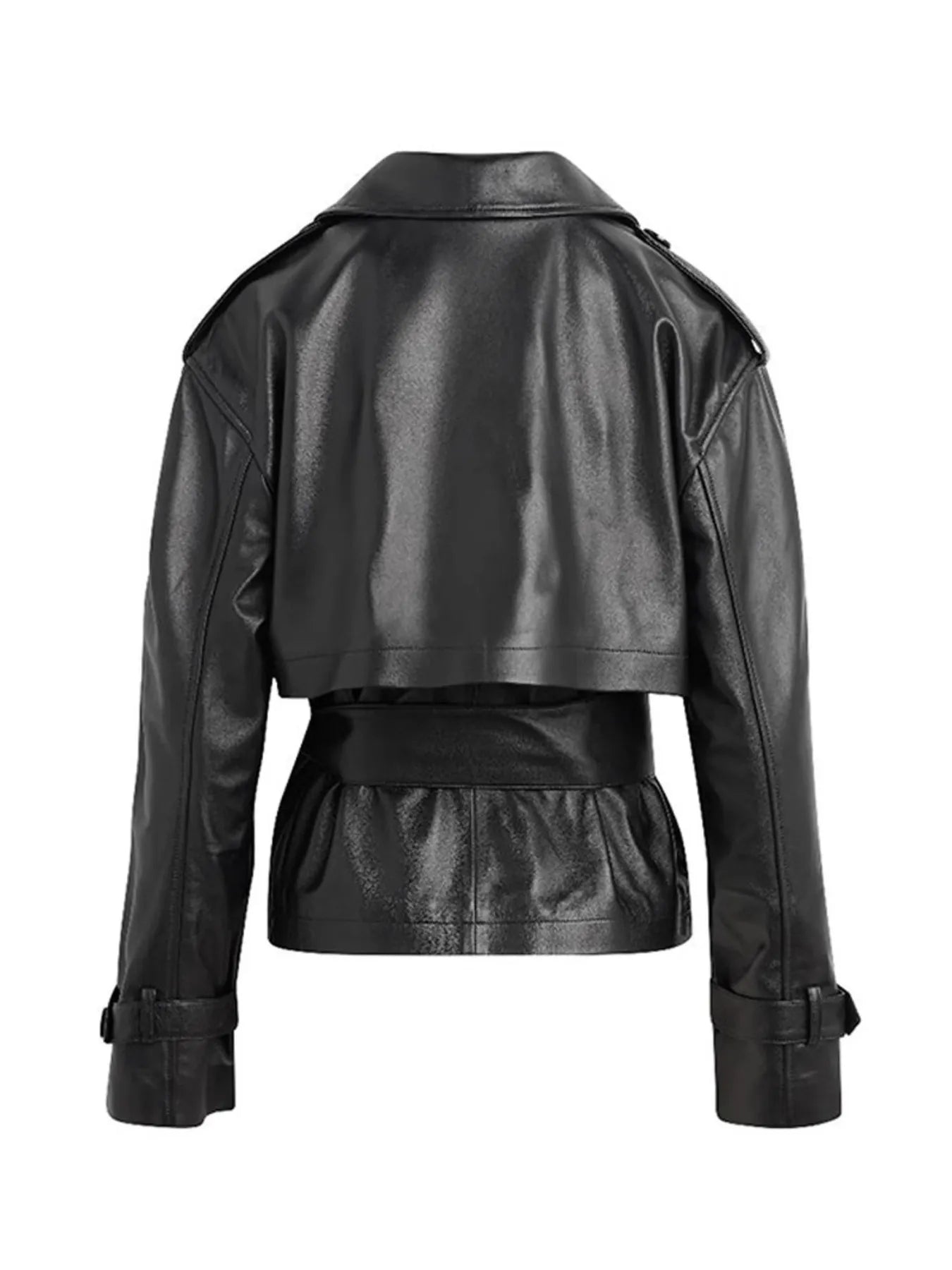 Leather Belted Trench Jacket - kinko