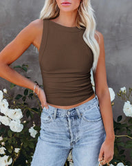 Asymmetrical Back Ribbed Crop Tank Top - kinko