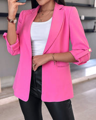 Women's Casual Rolled Sleeves Blazer With Pockets - kinko