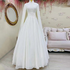 Lace Slim Long Sleeve Fishtail Wedding Dress - kinko